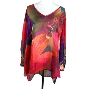 Como Vintage Women’s Sheer Floral Blouse Tunic Top Size 3X